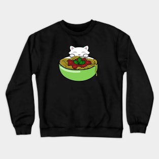 Hungry cat eating pasta Crewneck Sweatshirt